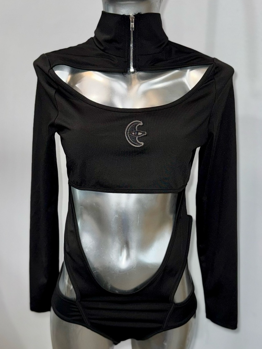 Black Cutout Mock-Neck Crescent Crop Top